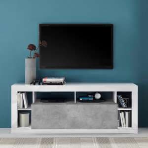 Raya Gloss TV Stand With 1 Flap Door In White Concrete Effect