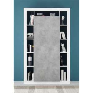 Raya High Gloss Bookcase With 2 Doors In White Concrete Effect - UK