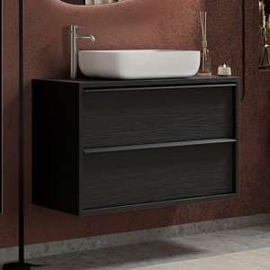 Raya Wooden 79cm Wall Vanity Unit With 2 Drawers In Black Ash