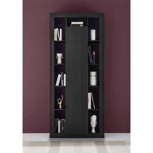 Raya Wooden Bookcase With 1 Door In Black Ash - UK