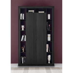 Raya Wooden Bookcase With 2 Doors In Black Ash - UK
