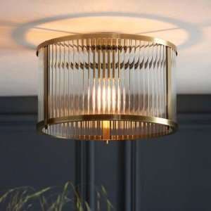 Rayong Glass Shade Flush Ceiling Light In Antique Brass - UK