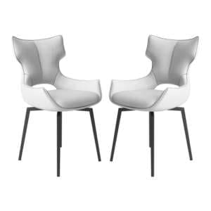 Rayong Swivel White Faux Leather Dining Chairs In Pair - UK