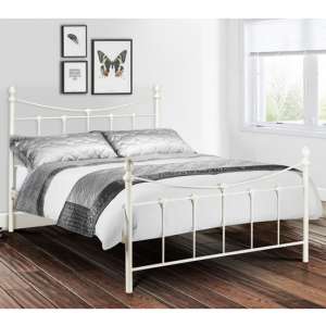 Ranae Metal Double Bed In Stone White - UK