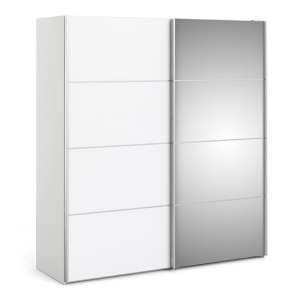 Reck Mirrored Sliding Doors Wardrobe In White With 5 Shelves