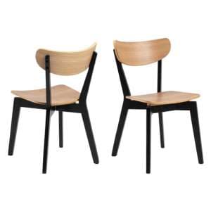 Redondo Oak And Black Wooden Dining Chairs In Pair