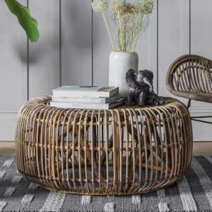 Redwood Round Rattan Wood Coffee Table In Natural