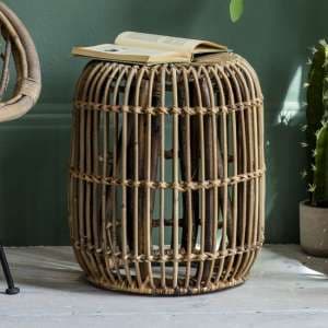 Redwood Round Rattan Wood Side Table In Natural - UK