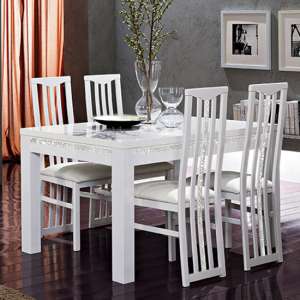 Regal Cromo Details White Gloss Dining Table With 4 Chairs