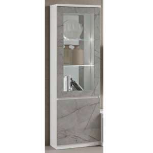 Regal Gloss Display Cabinet 1 Door In White Marble Effect LED - UK