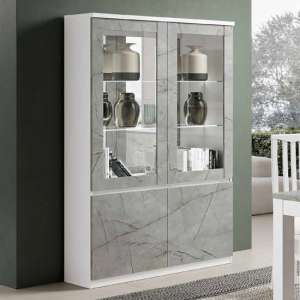Regal Gloss Display Cabinet 2 Doors In White Marble Effect LED - UK