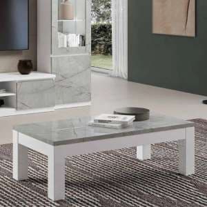 Regal High Gloss Coffee Table Large In White And Marble Effect - UK