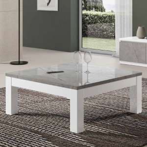 Regal High Gloss Coffee Table Square In White And Marble Effect - UK