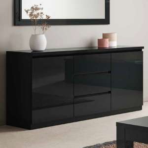 Regal High Gloss Sideboard With 2 Doors 3 Drawers In Black - UK