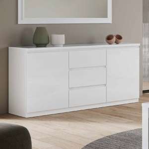 Regal High Gloss Sideboard With 2 Doors 3 Drawers In White - UK