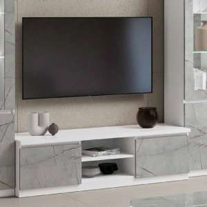 Regal High Gloss TV Stand 2 Doors In White And Marble Effect - UK
