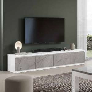 Regal High Gloss TV Stand 4 Doors In White And Marble Effect - UK