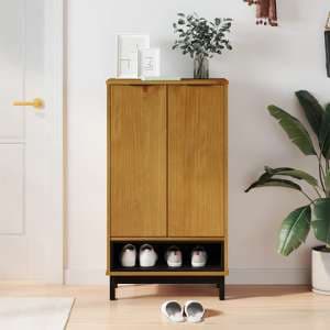 Reggio Solid Pine Wood Shoe Storage Cabinet 2 Doors In Oak - UK