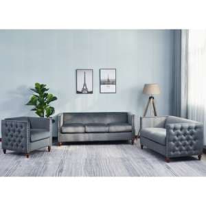 Reggio Plush Velvet 3+2+1 Sofa Set In Grey With Wooden Legs - UK