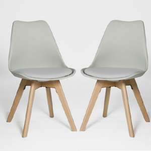 Regis Dining Chair In Grey With Wooden Legs In A Pair