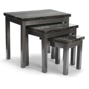 Reims Wooden Nest Of 3 Tables In Black Marble Effect - UK