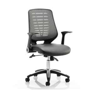 Relay Task Silver Back Office Chair With Leather Black Seat - UK