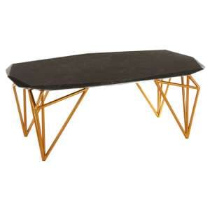 Relics Black Marble Coffee Table With Gold Angular Legs - UK
