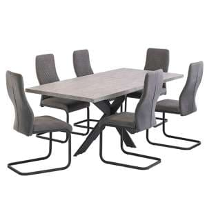 Remika Light Grey Extending Dining Table 6 Palmen Grey Chairs - UK