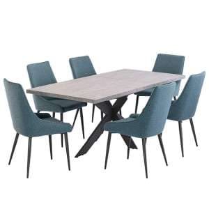 Remika Light Grey Extending Dining Table 6 Remika Teal Chairs - UK