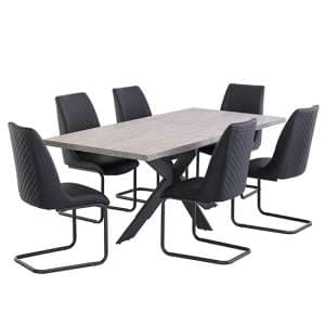 Remika Light Grey Extending Dining Table 6 Revila Grey Chairs - UK