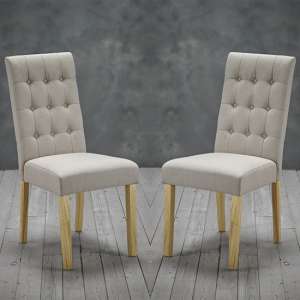 Remo Beige Fabric Dining Chairs With Wooden Legs In Pair - UK