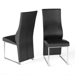 Rainhill Black Faux Leather Dining Chairs In Pair - UK