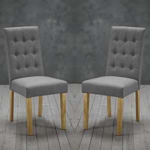 Remo Grey Fabric Dining Chairs With Wooden Legs In Pair - UK