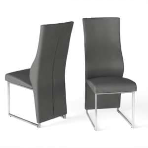 Rainhill Grey Faux Leather Dining Chairs In Pair