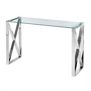 Margate Glass Console Table With Polished Stainless Steel Frame