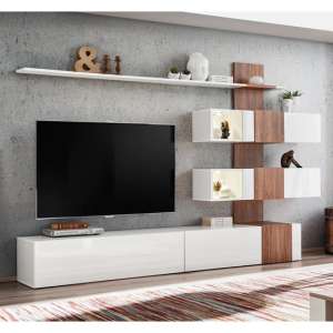 Reno Gloss Entertainment Unit In White And Sterling Oak With LED - UK