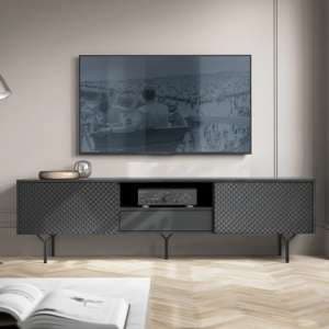 Reno Wooden TV Stand With 2 Flap Doors In Graphite - UK