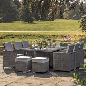 Renx Outdoor 10 Seater Cube Dining Set In Grey Weave Rattan