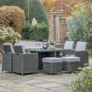 Renx Outdoor 8 Seater Cube Dining Set In Grey Weave Rattan