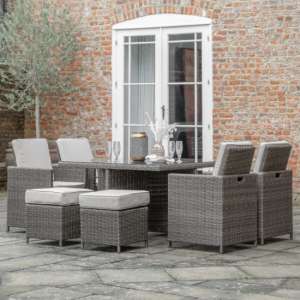 Renx Outdoor 8 Seater Cube Dining Set In Natural Weave Rattan