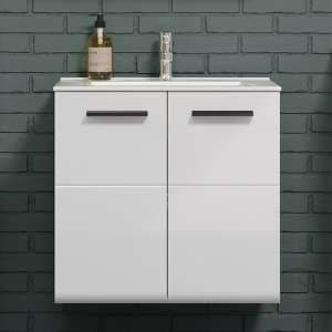 Reus Wall Hung High Gloss Vanity Unit With 2 Doors In White - UK