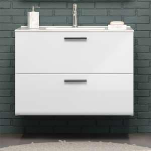 Reus Wall Hung High Gloss Vanity Unit With 2 Drawers In White - UK
