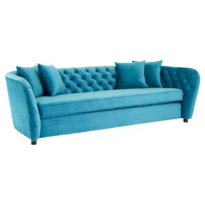 Revive Upholstered Velvet 3 Seater Sofa In Blue - UK