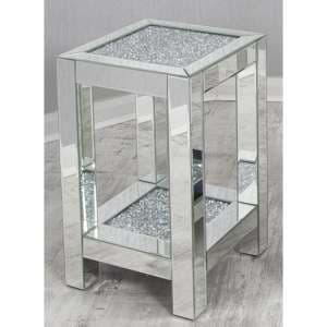 Reyn Crushed Glass Top Side Table With Undershelf In Mirrored