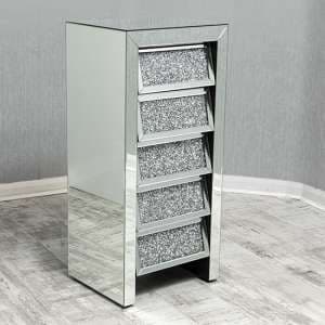 Reyn Tall Crushed Glass Chest Of 5 Drawers In Mirrored