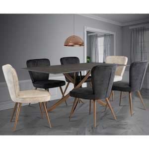 Reyna Black Stone Dining Table With 6 Finn Black Chairs - UK