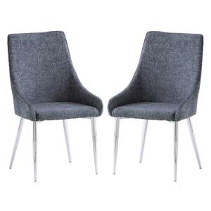 Reece Deep Blue Fabric Dining Chairs With Chrome Legs In Pair - UK