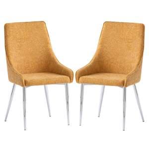 Reece Mustard Fabric Dining Chairs With Chrome Legs In Pair - UK