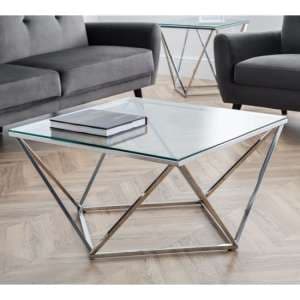 Riga Clear Glass Coffee Table Octagonal With Chrome Base - UK