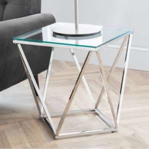 Riga Clear Glass Lamp Table Octagonal With Chrome Base